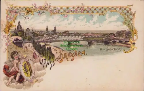 170205 AK Dresden Litho Neue Carola Brücke um 1900