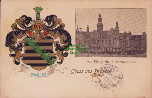 170204 AK Dresden Wappenkarte Das Königliche Residenzschloss 1900