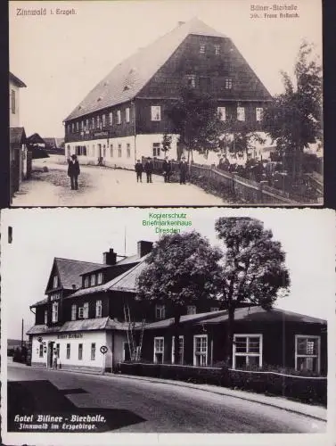 170199 2 AK Zinnwald i. Erzgeb. Biliner Bierhalle um 1910 und 1937 Hotel