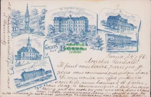 170087 AK Borna 1896 Vorläufer Federlitho Realgymnasium Post Leher Seminar Stadt