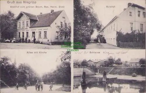 170065 AK Niegripp bei Burg Magdeburg 1911 Schleuse Gasthof zum grünen Baum