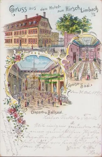 170017 AK Litho Limbach i. Sa. 1897 Hotel zum Hirsch Speisesaal Konzertsaal