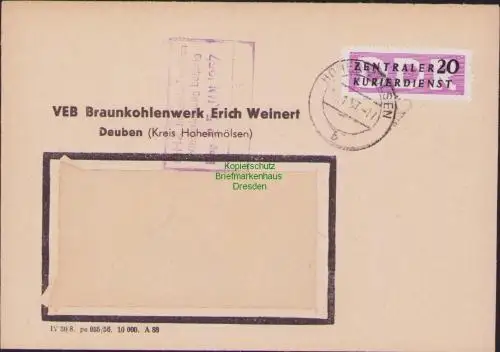 B15758 Brief DDR ZKD 7 1957 VEB Braunkohlewerk Deuben Kr. Hohenmölsen