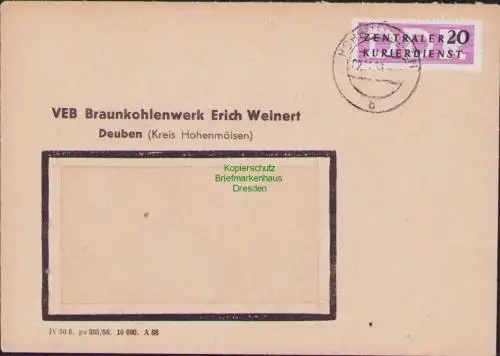 B15757 Brief DDR ZKD 7 1957 VEB Braunkohlewerk Deuben Kr. Hohenmölsen