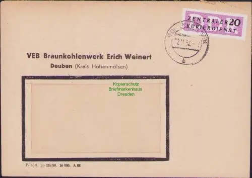 B15756 Brief DDR ZKD 7 1956 VEB Braunkohlewerk Deuben Kr. Hohenmölsen n. Leipzig