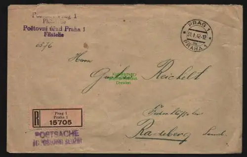 B12763 Brief Prag Praha 1942 nach Feldschlösschen b. Radeberg Einschreiben