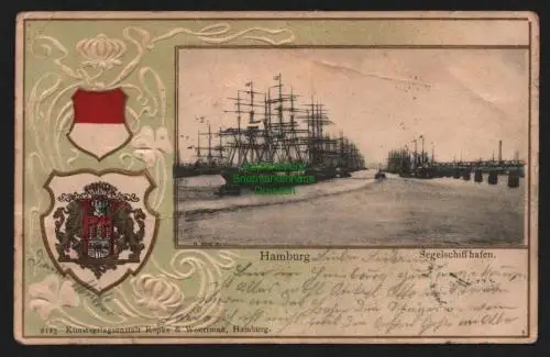 150890 AK Hamburg 1902 Segelschiffhafen Wappen Prägekarte  Röpke & Wortmann