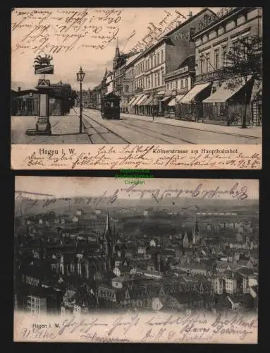 150921 2 AK Hagen i. W. 1903 Kölnerstrasse am Hauptbahnhof Panorama 1905