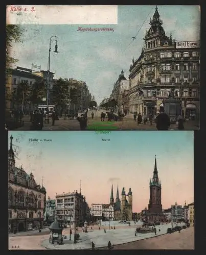 150978 2 AK Halle Saale Markt 1908 Magdeburgerstrasse Hotel Europa