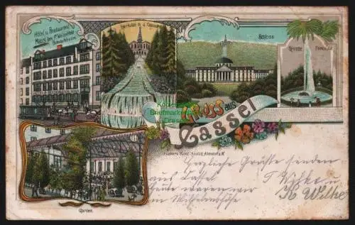 150919 AK Cassel Kassel 1906 Litho Hotel Restaurant Maus Bahnhofstraße Hercules