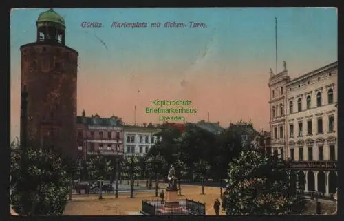 150384 AK Görlitz 1911 Marienplatz mit dickem Turm Kieslingswalde