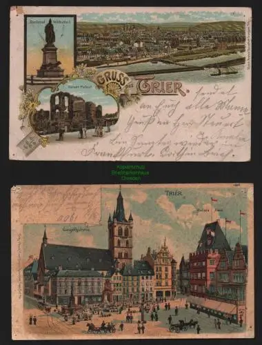 149695 2 AK Litho Trier 1900 Gangolfskirche Rotes Haus