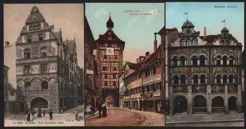 149571 3 AK Konstanz Zum Deutschen Haus Schnetztor Husshaus 1908 Rathaus