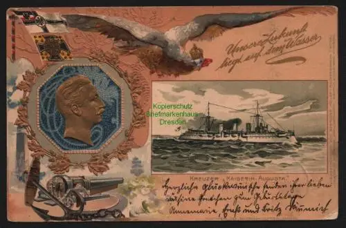 149604 AK Kiel super Prägekarte Kreuzer Kaiserin Augusta 1901