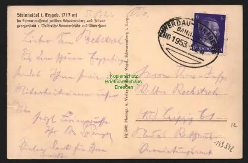 149342 AK Steinheidel Erzgebirge 1944 Bahnpost Werdau Annaberg