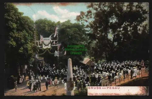 148688 AK Pegau 1906 Musikfest Sängerfest Militär Postmeilensäule