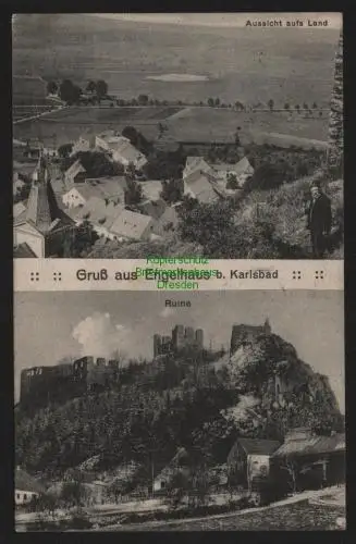 148138 AK Engelhaus b. Karlsbad Ort Ruine 1915 Zensur