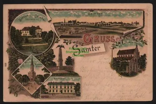 148030 AK Samter Szamotuly Litho 1898 Bahnhof Kathol. Pfarrkirche Schloss