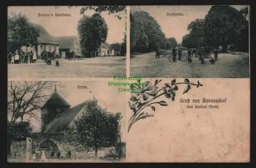 148040 AK Banzendorf Lindow Mark Brunow`s Gasthaus Kirche Dorfstraße 1909