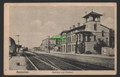 147435 AK Bentschen Zbaszyn Prov. Posen Bahnhof Gleisseite und Postamt 1918