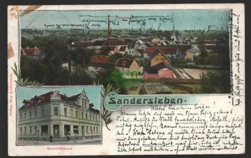 147359 AK Sandersleben 1907 Panorama Geschäftshaus