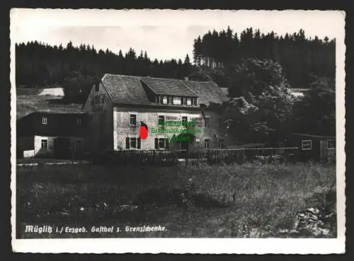 147020 AK Müglitz i. Erzgeb. Gasthof Grenzschenke Material u. Schnittwaren 1941