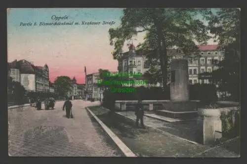 145566 AK Oppeln 1921 beim Bismarkdenkmal m. Krakauer Straße