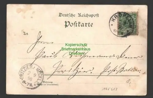 145623 AK Kröpelin Litho 1898 Bahnhof Haases Hotel Kirche Rathaus Rostocker Str.