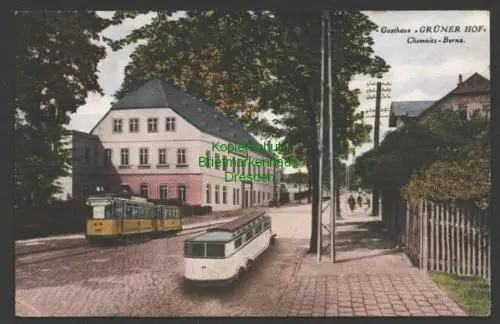 145682 AK Gasthaus Grüner Hof Chemnitz-Borna 1931 Straßenbahn Bus Fotomontage