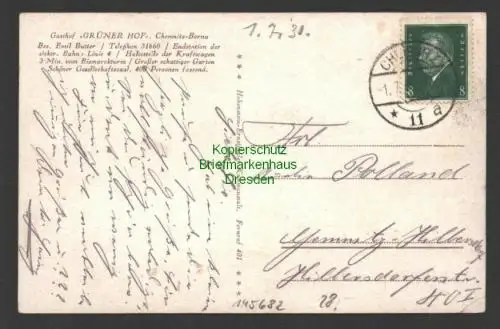 145682 AK Gasthaus Grüner Hof Chemnitz-Borna 1931 Straßenbahn Bus Fotomontage
