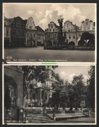 144344 2 AK Bad Landeck Schlesien Ring Dreifaltigkeitssäule Kurhaus 1931