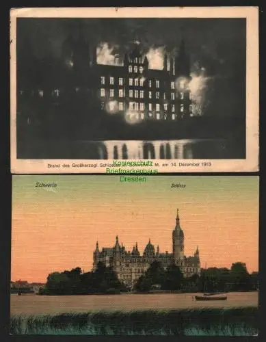 143739 2 AK Schwerin Schloss 1919 Brand Feuer 1913