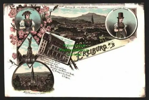 143729 AK Freiburg i. Br. Volkstracht Elzach Gutach Litho um 1900