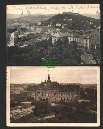 143877 2 AK Brünn Panorama um 1905 Deutsches Haus 1915 Zensur Bahnhofskommando