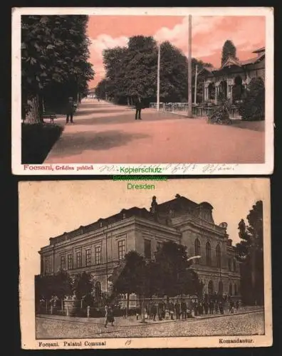 142813 2 AK Focsani Rumänien Westmoldau Palatul ComunalGrädina publica 1917