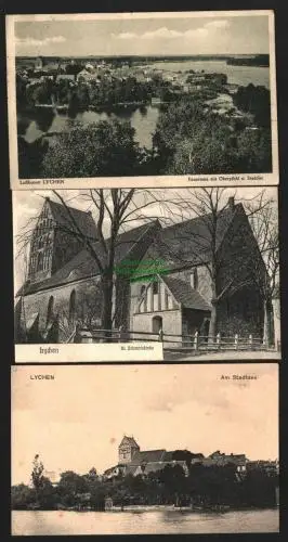 142823 3 AK Luftkurort Lychen 1930 Oberpfuhl Stadtsee St. Johanniskirche um 1910