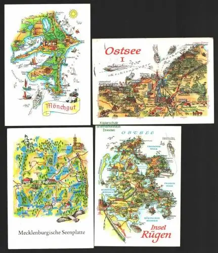 142597 4 Landkarten AK Ostsee I 1977 Mönchgut Mecklenburgeische Seenplatte Rügen