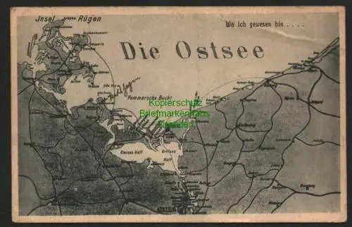 142603 AK Landkarten AK Die Ostsee Insel Rügen Pommersche Bucht Kolberg um 1920