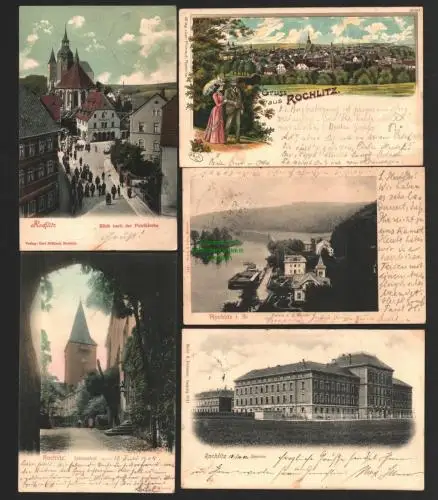 142546 5 AK Rochlitz Litho 1899 Schlosshof Petrikirche Weinhandlung Seminar 1902