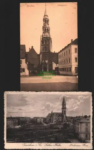 142408 2 AK Zwickau Schulgäßchen 1919 Luther Kirche 1911