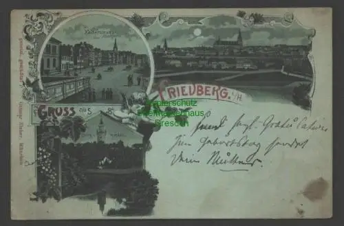 140874 AK Friedberg Hessen 1899 Mondscheinlitho Kaiserstrasse Panorama