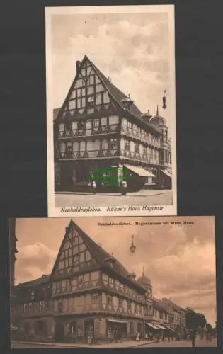 141054 2 AK Neuhaldensleben Hagenstrasse mit altem Haus Kühnes Haus um 1920