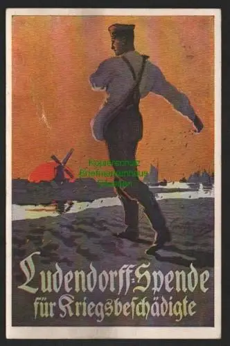 140336 AK Ludendorff Spende für Kriegsbeschädigte um 1918 Bauer Windmühle