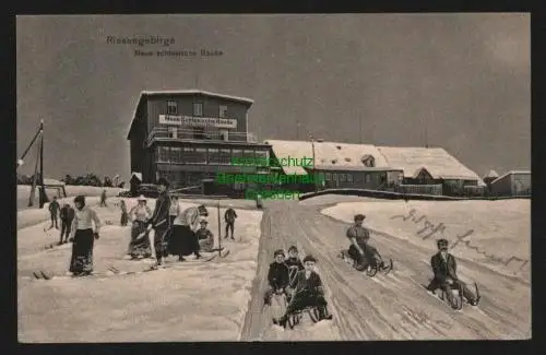 140595 AK Riesengebirge Neue Schlesische Baude im Winter Restauration Zackelfall