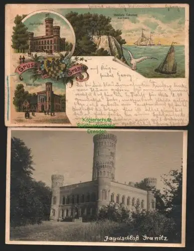 140643 2 AK Litho Jagdschloss Granitz Hotel Waldhalle Falkenberg 1901 Fotokarte