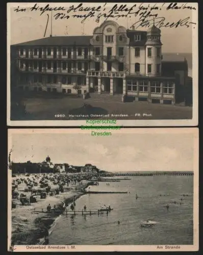 140601 2 AK Arendsee Hansahaus Fotokarte 1927 Am Strand 1932