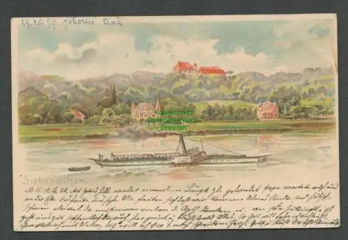 138833 AK Siebeneichen Meißen Litho 1899 Elbe Dampfer