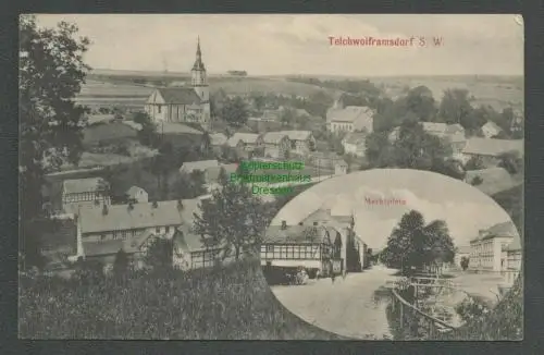 138567 AK Teichwolframsdorf S. W. Kirche Panorama Marktplatz 1913