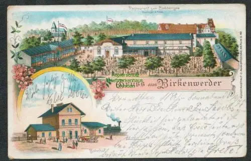 137152 AK Birkenwerder Litho 1900Restaurant zum Boddensee Bahnhof