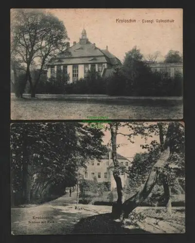 136969 2 AK Krotoschin Krotoszyn Posen um 1910 Ev. Volksschule Schloss mit Park